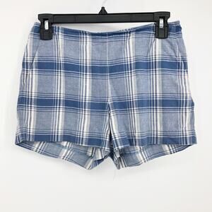 Steven Alan Womens Shorts Size 2 Blue Plaid Cotton Mid Rise Pockets Pull-On